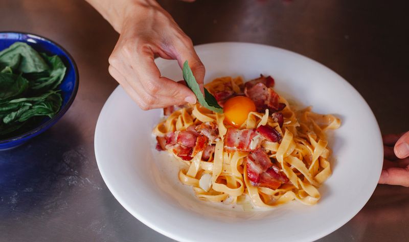 Creamy Carbonara pasta at Pizza luce